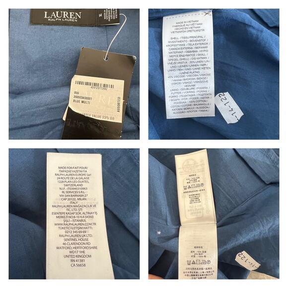 Lauren Ralph Lauren Blue Floral Linen Blend Sleeveless Midi Dress Size 14 - Picture 9 of 13